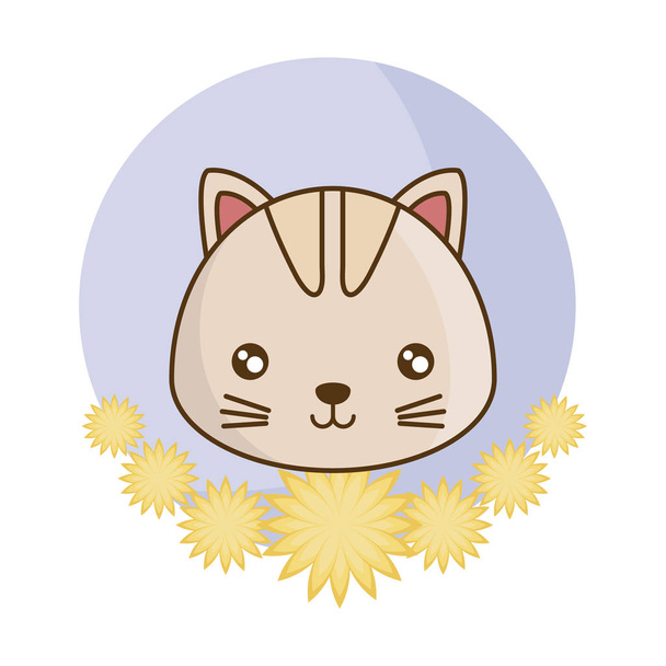 head of cute cat in frame with flowers - Vektör, Görsel