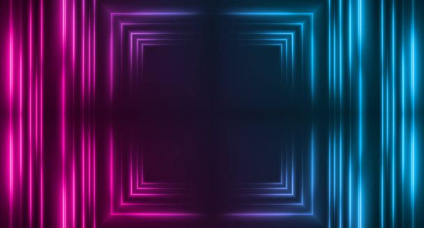 Fondo futurista abstracto oscuro. Líneas de neón, resplandor. Líneas de neón, formas. Resplandor rosa y azul - Foto, Imagen