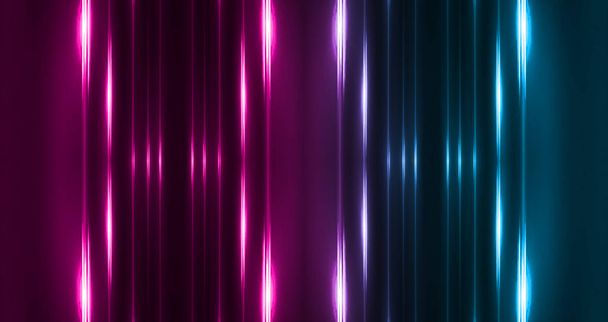 Dunkler abstrakter futuristischer Hintergrund. Leuchtende Leuchtlinien. Neonfarbene Linien, Formen. Rosa und blaues Leuchten - Foto, Bild