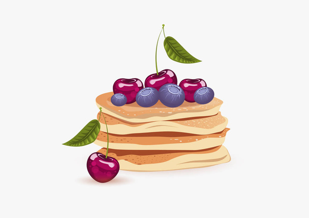 pancakes with cherries and blueberries - Wektor, obraz