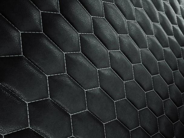 Leather stitched hexagon or honecomb black shiny texture  - Foto, imagen