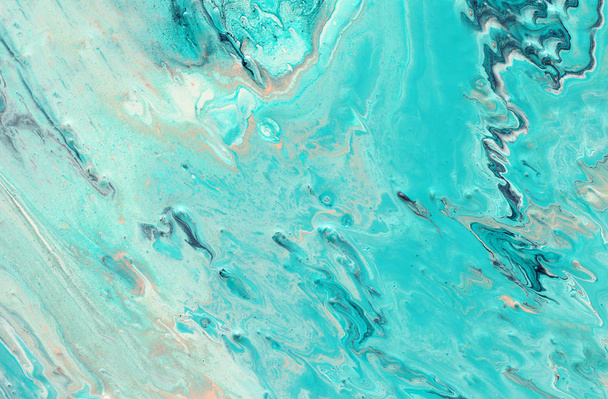 photography of abstract marbleized effect background. Blue, mint and white creative colors. Beautiful paint - Foto, Imagem