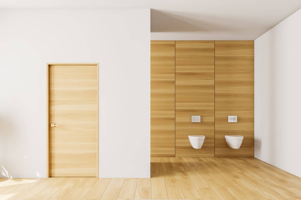 White and wooden bathroom interior with toilets - Foto, Imagem