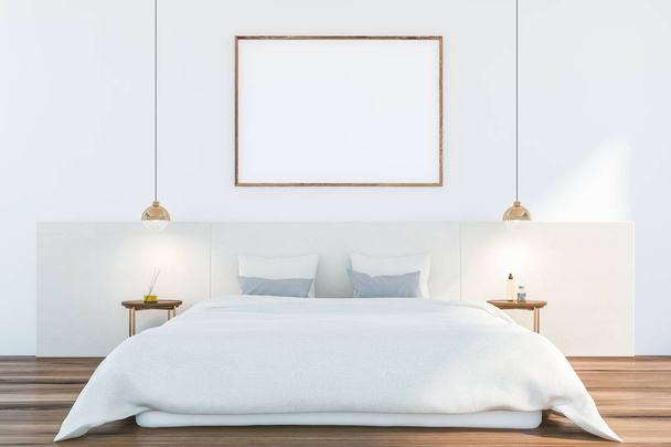 White master bedroom, horizontal poster - Fotoğraf, Görsel