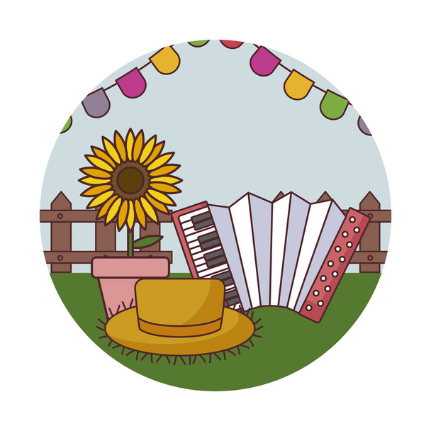 akordeon s kloboučkem a slunečnicovým kroužkem - Vektor, obrázek