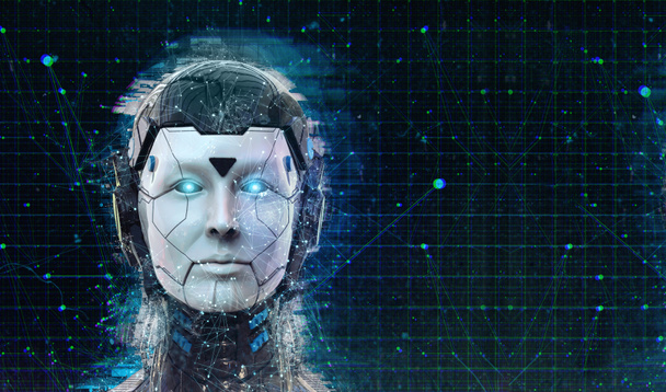 Teknoloji Robot bilimkurgu kadın Cyborg android arka plan -Humanoid Yapay zeka duvar kağıdı-3d render - Fotoğraf, Görsel