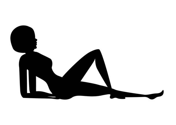 背中の漫画キャラクターデザインフラットベクトルイラストに横たわる水着姿の黒いシルエット美女たち - ベクター画像
