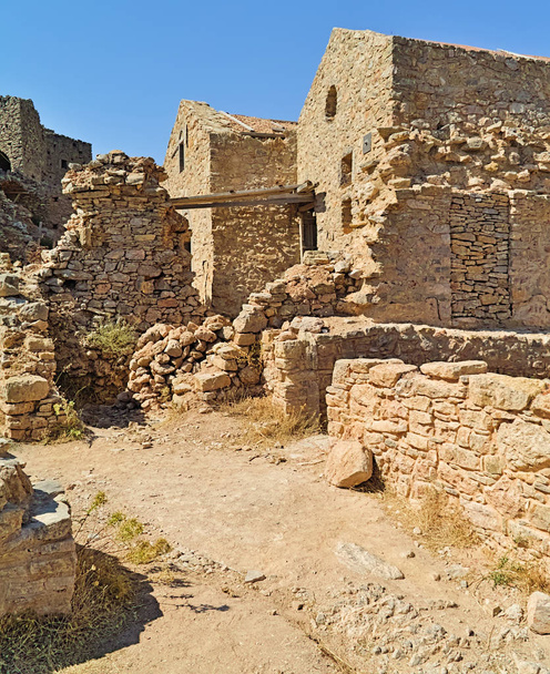 Ruined buildings at the  medieval village of  Anavatos, Chios island, Greece. - Photo, Image