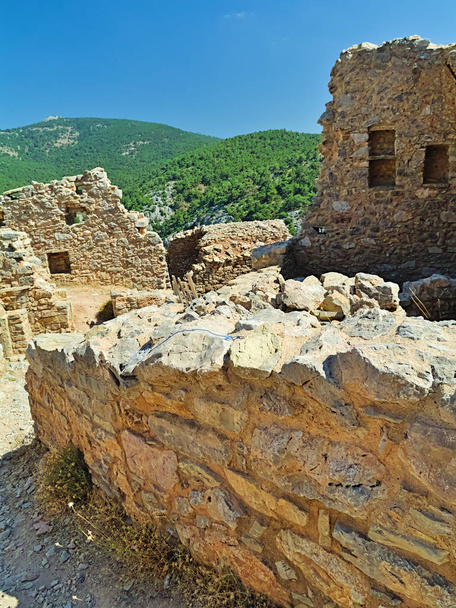 Ruined buildings at the  medieval village of  Anavatos, Chios island, Greece. - Photo, Image