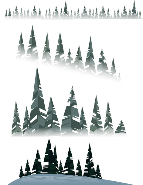 Set of winter evergreen coniferous forest trees on white background flat vector illustration - Vector, Image