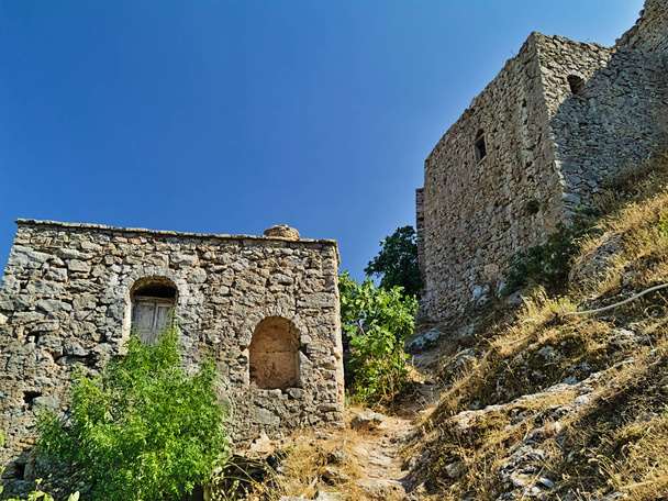 Old deserted ruined medieval village of  Anavatos, Chios island, Greece. - Photo, Image