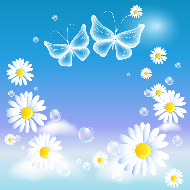 Butterflies and daisy in the sky - Vector, afbeelding