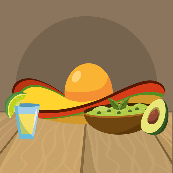deliciosa comida mexicana de dibujos animados en la mesa del restaurante
 - Vector, Imagen