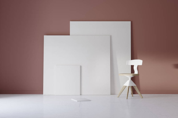 Immagini e sedia in studio rosso con illuminazione atmosferica
 - Foto, immagini