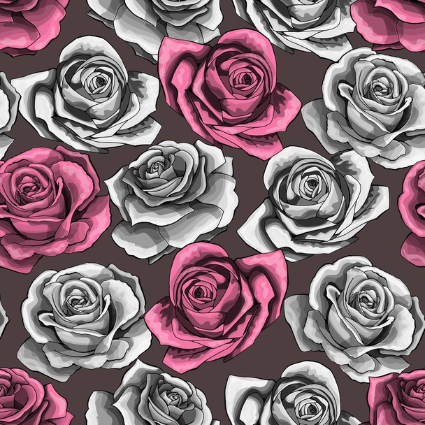 Vetor mão vintage desenhado flor de rosa flor florescendo padrão sem costura
 - Vetor, Imagem