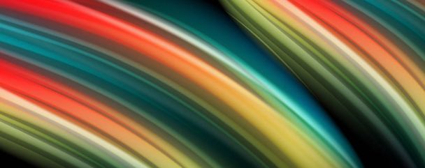 Abstraktní vlna linky tekutin rainbow styl barevné pruhy na černém pozadí. Umělecká ilustrace pro prezentaci, tapety app, nápis nebo plakát - Vektor, obrázek