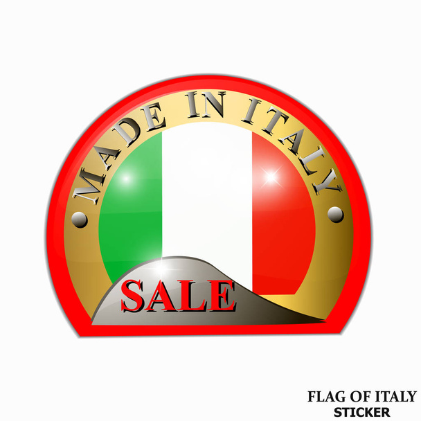 イタリアの旗と明るいステッカー。イタリア製ボタン。フラグ付きの明るいイラスト. - 写真・画像