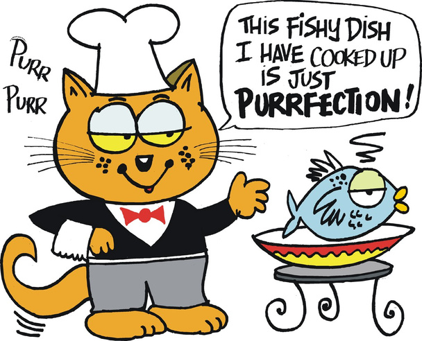 Felice gatto con farina di pesce
. - Vettoriali, immagini
