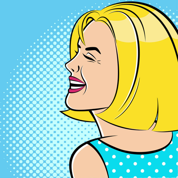Beautiful, happy girl laughs. Smile. Happiness. Drawn in the style of pop art. Vector. Retro - Vector, Image