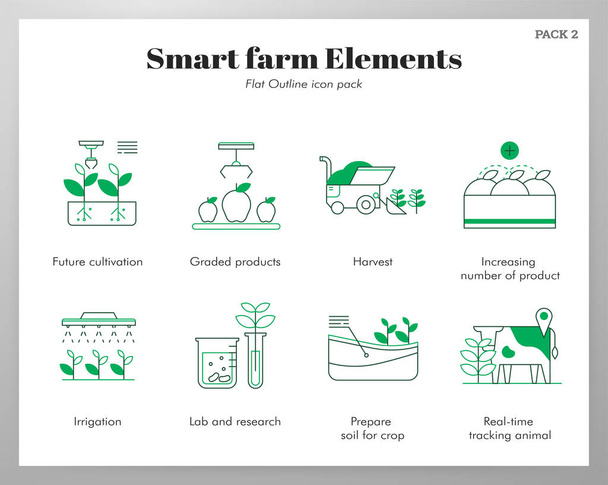 Smart farm elements FlatOutline pack - Vector, Image