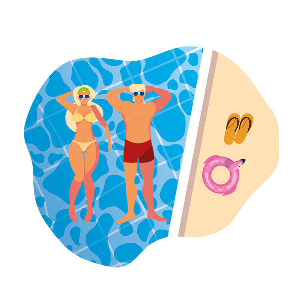 nuori pari uimapuku kelluva vedessä
 - Vektori, kuva