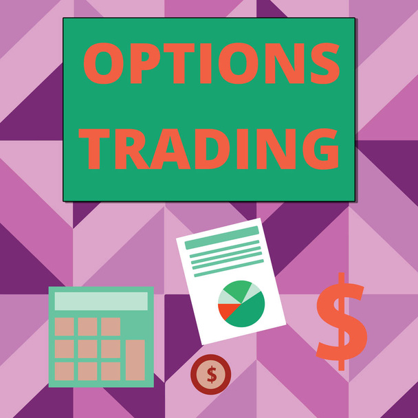 Writing note showing Options Trading. Business photo showcasing Different options to make goods or services spread worldwide Dollar Investment in Gold and Presenting Data thru Pie Chart. - Photo, Image