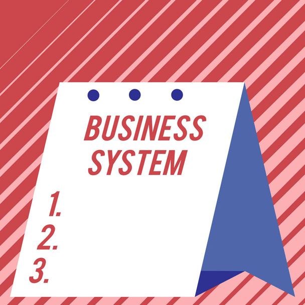 Text sign showing Business System. Conceptual photo A method of analyzing the information of organizations Modern fresh and simple design of calendar using hard folded paper material. - Photo, Image