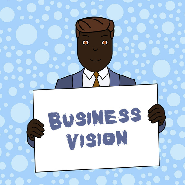 Письменная записка с бизнес-видением. Деловая фотовыставка в будущем будет способствовать росту вашего бизнеса, основываясь на ваших целях: Smiling Man Holding Suit Poster Board перед собой
. - Фото, изображение
