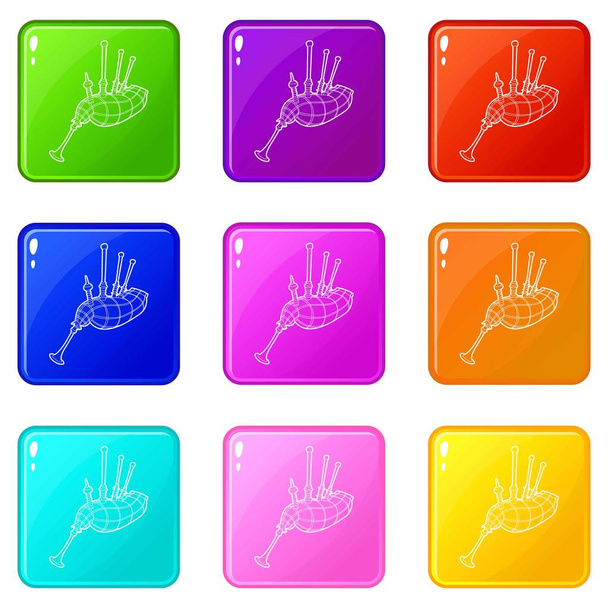Bagpipe icons set 9 color collection - Vecteur, image