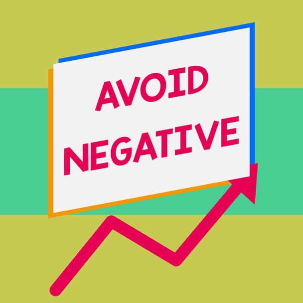 Handwriting text writing Avoid Negative. Concept meaning Staying away from pessimistic showing Suspicious Depression One blank rectangle above another arrow zigzag upwards increasing sale. - Photo, Image