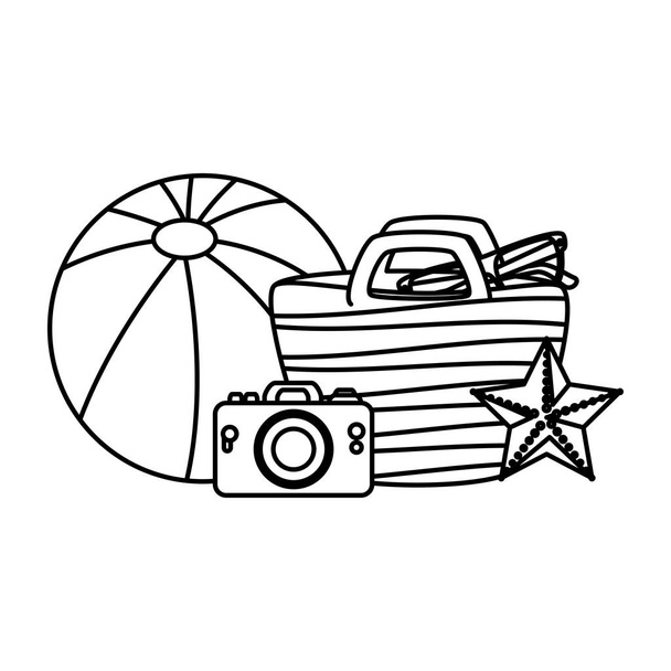 beach bag and camera photographic with summer icons - Vector, Image