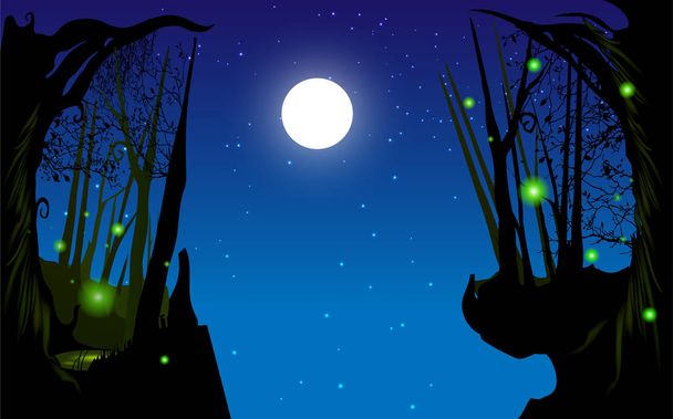 Firefly w jugle w pełni księżyca noc - Wektor, obraz