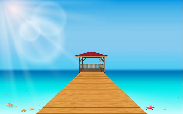 ландшафт деревянного павильона на пляже
 - Вектор,изображение