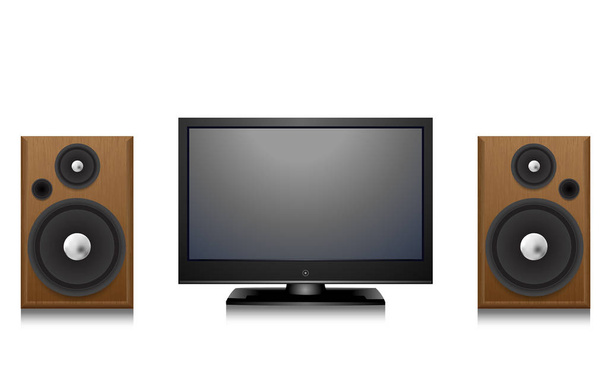  lcd television and loudspeaker box on the white background - Vector, Image