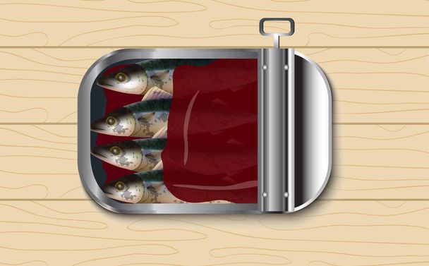 Сардины в томатном соусе в стальной коробке
 - Вектор,изображение