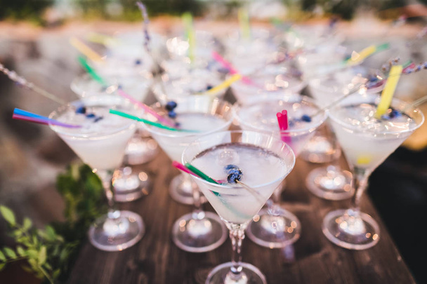 Ensemble de cocktails Martini avec glace et myrtille sur le dessus sur le bar co
 - Photo, image