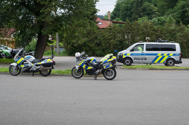 Do not eat one second. Preventative safety events for motorcyclists. Date of 08. june 2019 venue township Sloup, South Moravia, Czech Republic. Participate in this event traffic police, firefighters and paramedics. - Photo, Image
