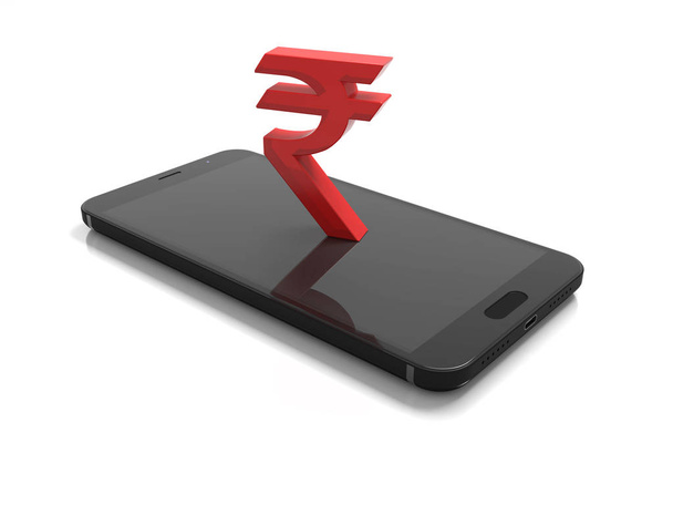 Rupee Indian currency symbol on mobile - 3D Rendering Image - Zdjęcie, obraz