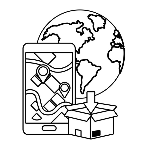 caja con teléfono móvil en blanco y negro
 - Vector, Imagen
