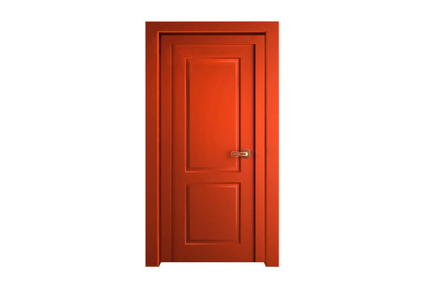 Orange Traditional Wooden Door isolated on white background - Photo, Image
