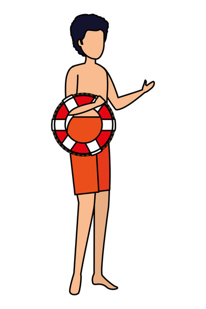 水着とフロートのキャラクターを持つ若い男 - ベクター画像
