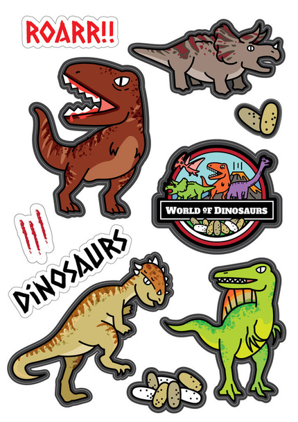 Zestaw kreskówek do projektowania postaci dinozaurów. - Wektor, obraz