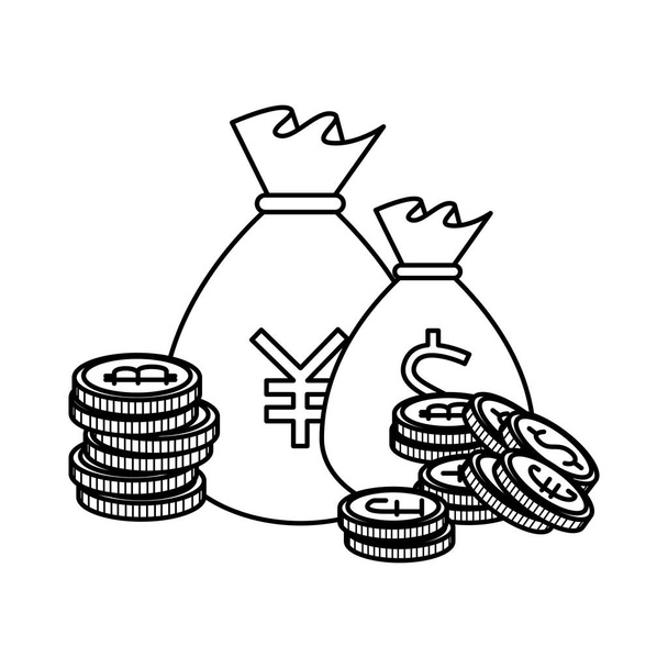 sack of yen coins vector illustrator - Διάνυσμα, εικόνα