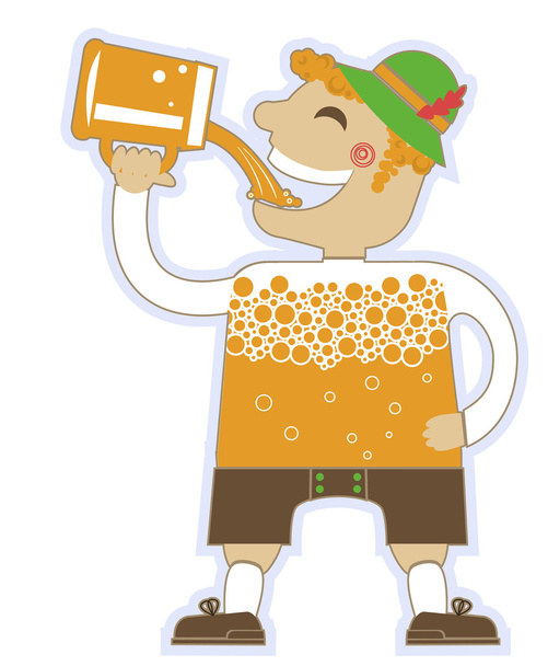 man drinking a lot of beer.Vector oktoberfest illustration isola - Διάνυσμα, εικόνα