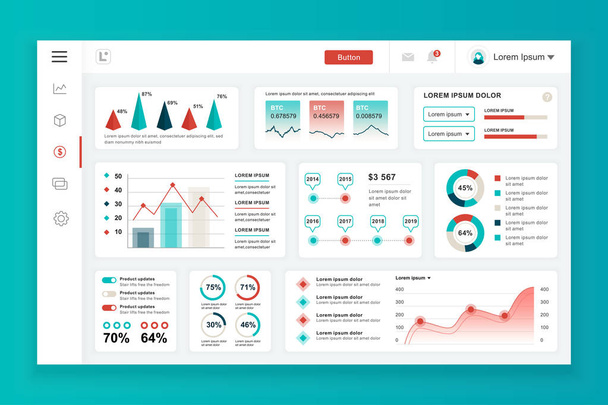 Dashboard admin panel vector design template with infographic elements, chart, diagram, info graphics. Website dashboard for ui and ux design web page. Vector illustration. - Vector, Image