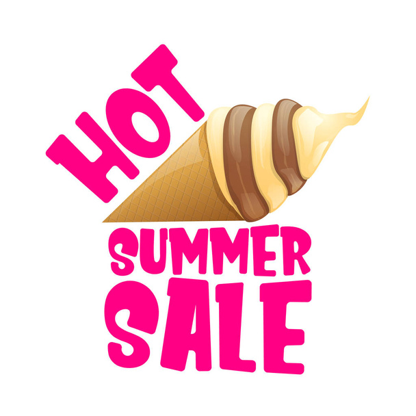 hot summer sale label or tag with melting ice cream. Vector hot summer sale pink banner or icon. - Vetor, Imagem