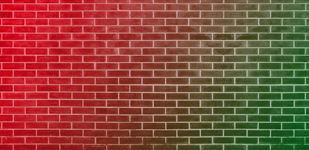 Mur ceglany, czerwony zielony cegły ściana tekstura tło dla projektowania graficznego - Zdjęcie, obraz