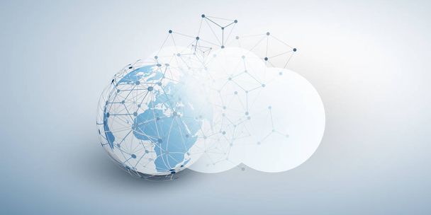 Cloud Computing Design Concept - Digitální připojení, technologické zázemí se Zemským globem a geometrickou sítí - Vektor, obrázek