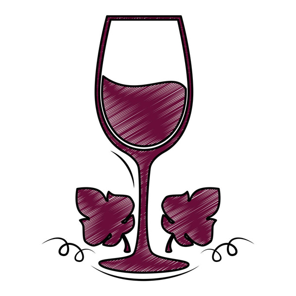 ποτήρι κρασί με φύλλα πλαίσιο - Διάνυσμα, εικόνα