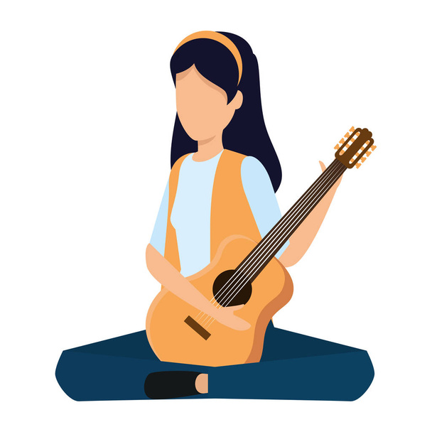 mujer joven tocando instrumento de guitarra
 - Vector, Imagen